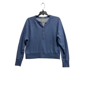 GAP Women Blue Henley Sweatshirt Pullover Size S Relaxed Fit Casual Comfort
